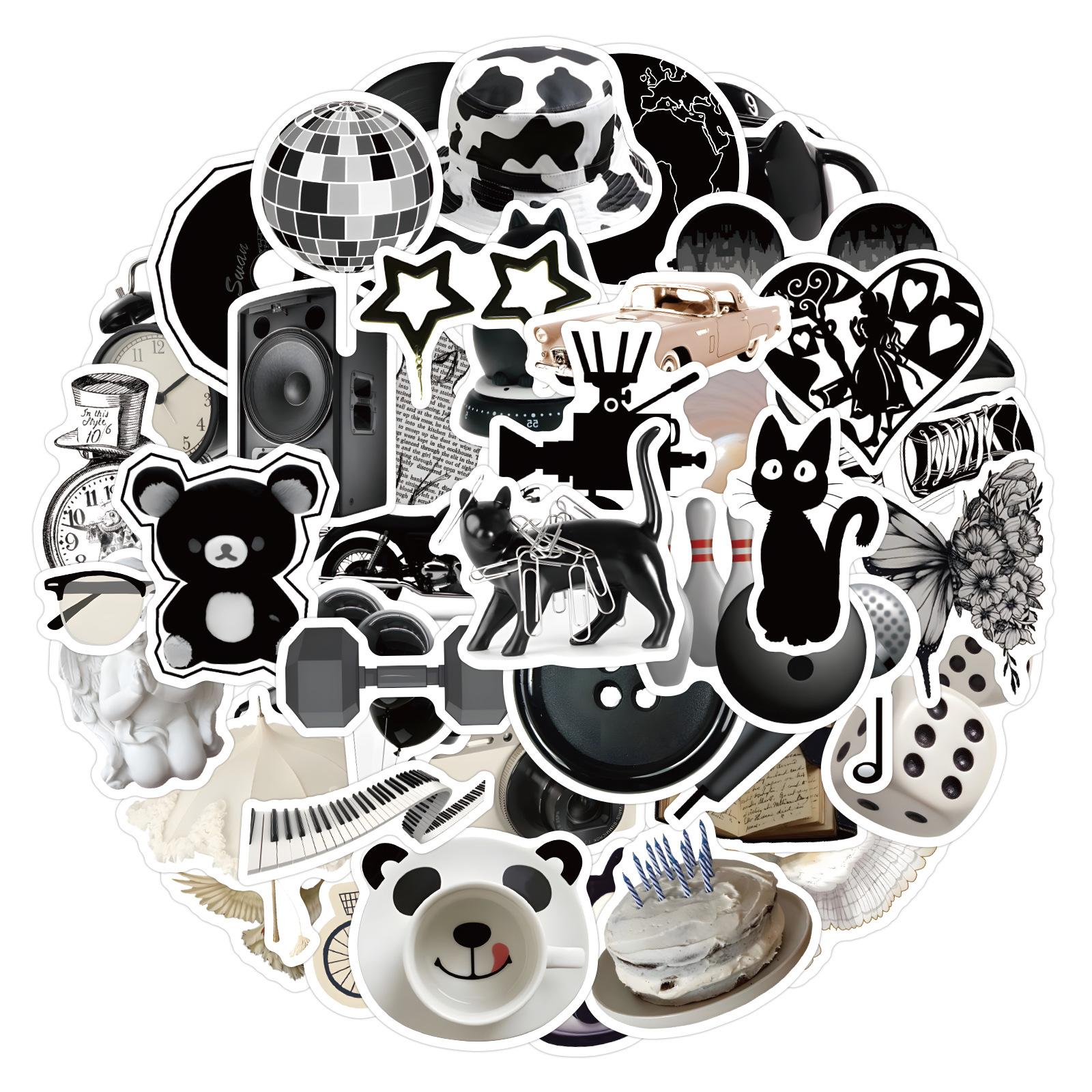 

120 Black And White Simple Style Retro Graffiti Decals Decorate Suitcase Guitar Notebook Water-Repellent Decals