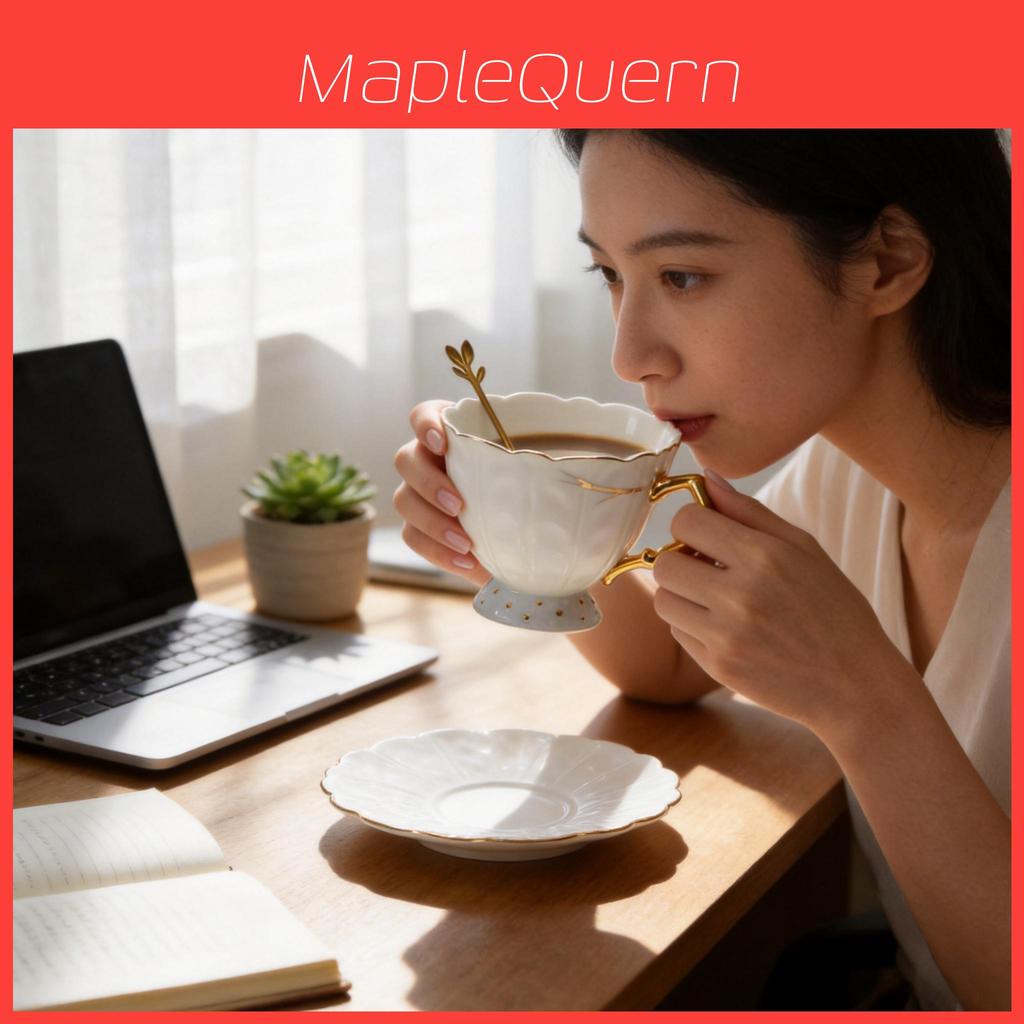 Ceramic Coffee Cup And Saucer Set With Gold Edge For Home Office Tea Lounge