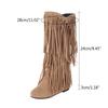 Boots Women Mid Calf With Heel Women'S Winter Chunky Heel Fringe Boots Inside Booster Mid Faux Leather Western Boots