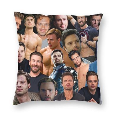Sebastian Stan And Chris Evans Collage Square Pillowcase Pillow Cover Cushion Throw Pillow for Home Bedroom Car