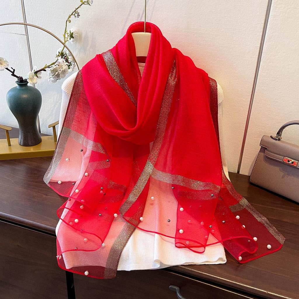2025 Stylish Springsummer Beaded Faux Silk Sun Protection Shawl Scarf