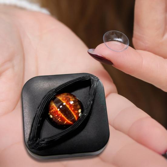 Creepy Eye Contact Lens Case Double Compartments Lens Holder with Mirror Tweezers Portable Storage Box for Makeup & Cosplay Accessories