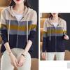 Hooded Striped Cardigan Women's Spring and Autumn Sweater Sweatshirt Casual Knitted Sweater Loose Knitted Cardigan