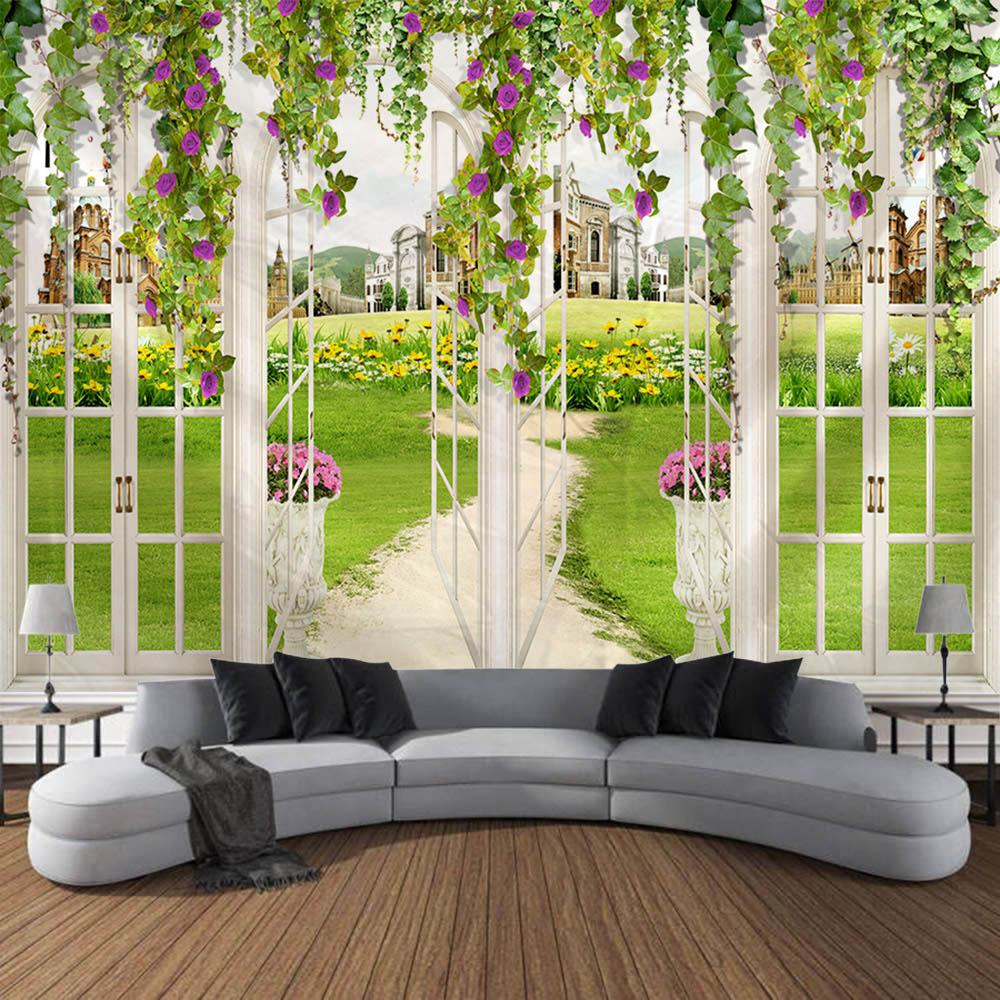 3D Landscape Tapestry, European Balcony, Aesthetic Home Art Decoration, Wall Hanging, Bedroom Living Room Background Poster