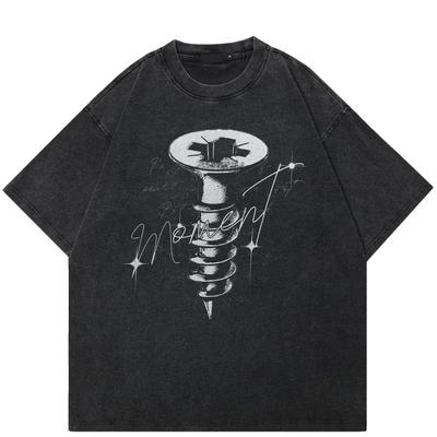 Streetwear Screw Graphic Unisex T-Shirt Baumwolle gewaschenes schwarzes T-Shirt Unisex Tops Tees Sommer Kurzarm T-Shirt