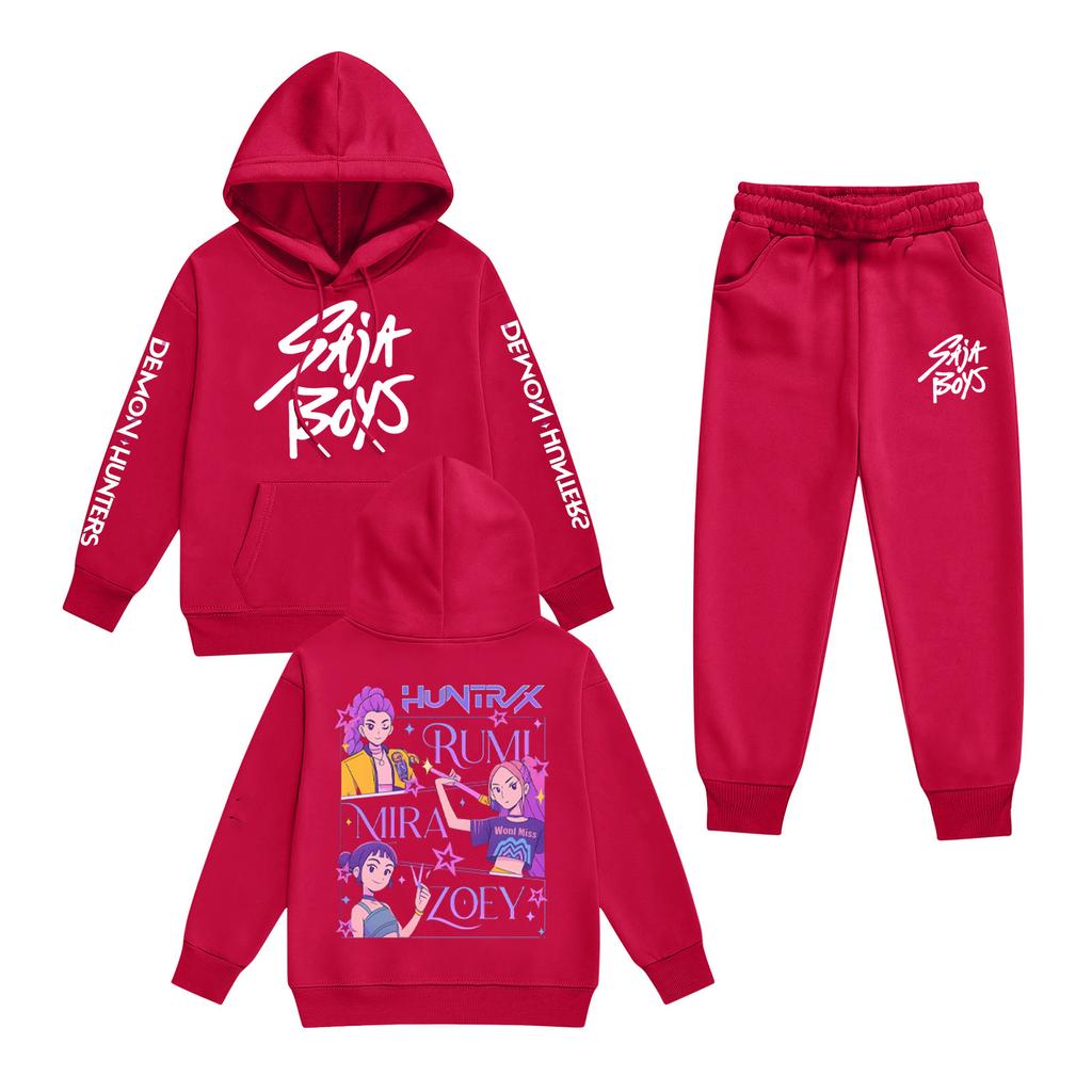 Kids' Long Sleeve Loose Pullover Letter Print Drawstring Hooded Sweatshirt Sweatpants Set
