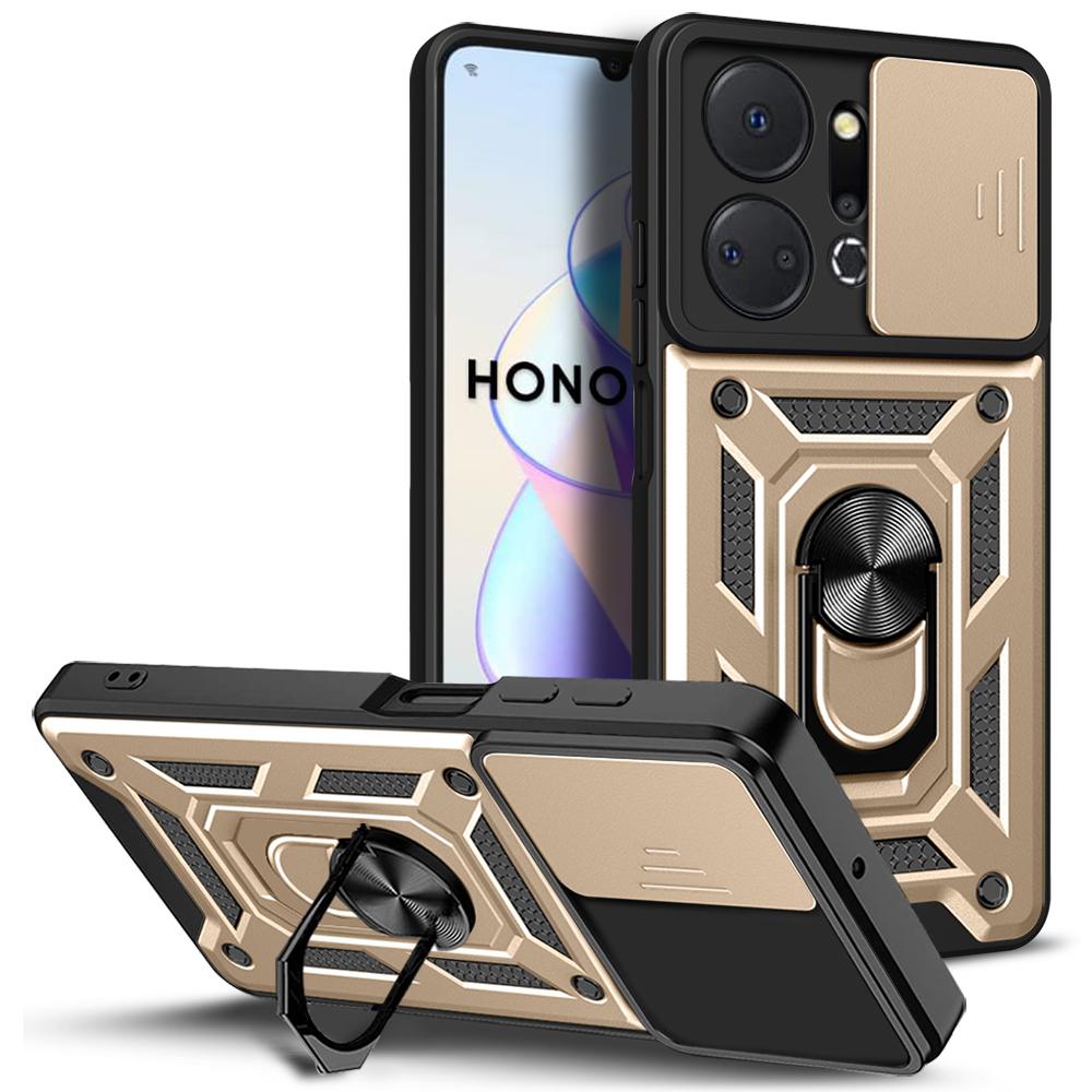 For Honor X7a 5G Kickstand Phone Case PC+TPU Phone Cover with Slide Camera Lens Protection