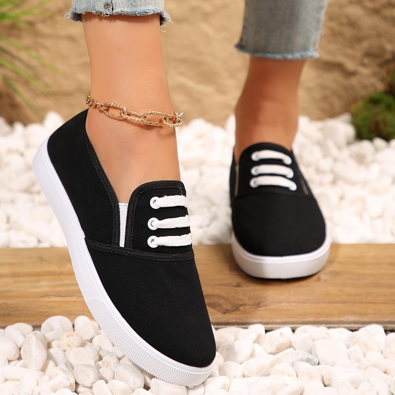 Women'S Solid Color Minimalist Sneakers, Slip On Lightweight Flat Soft Sole Shoes, Low-Top Comfort Daily White Shoes