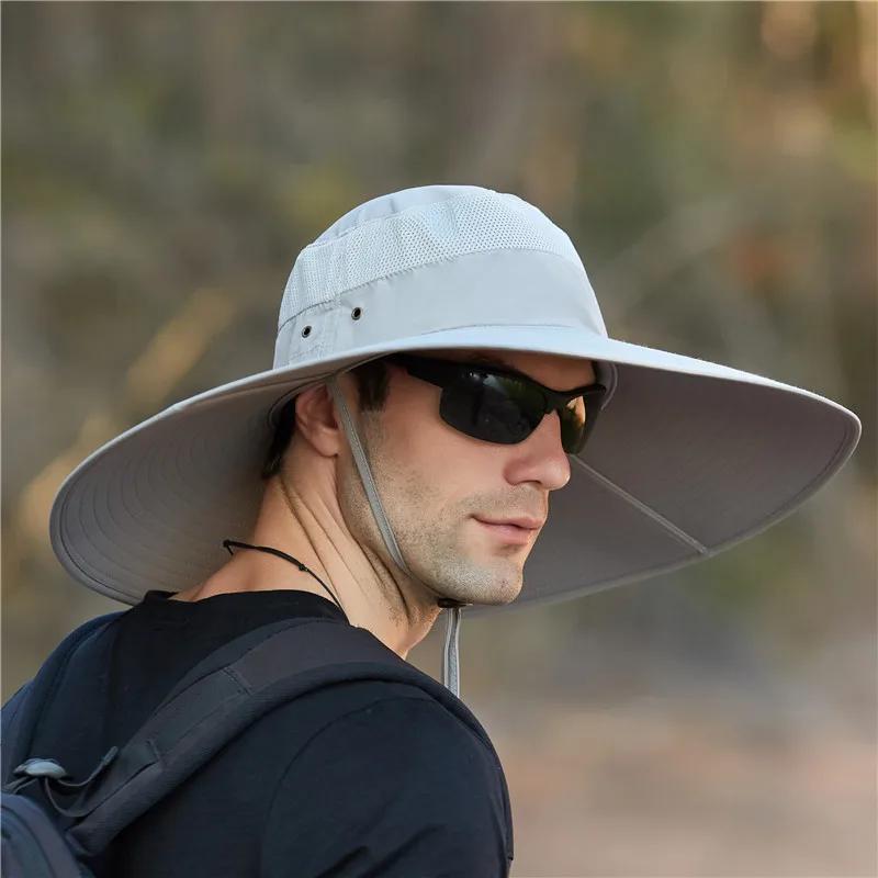 Men'S Plus Size Summer Outdoor Fishing Hat Men Large Brim Waterproof Hat Breathable Sun Protection Beach Bucket Hat Cap Unisex