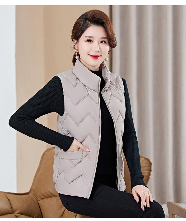 Herbst und Winter Damen einfarbige Mutterweste Stehkragen kurze winddichte warme Damenweste mittleres Alter und ältere ärmellose Jacke