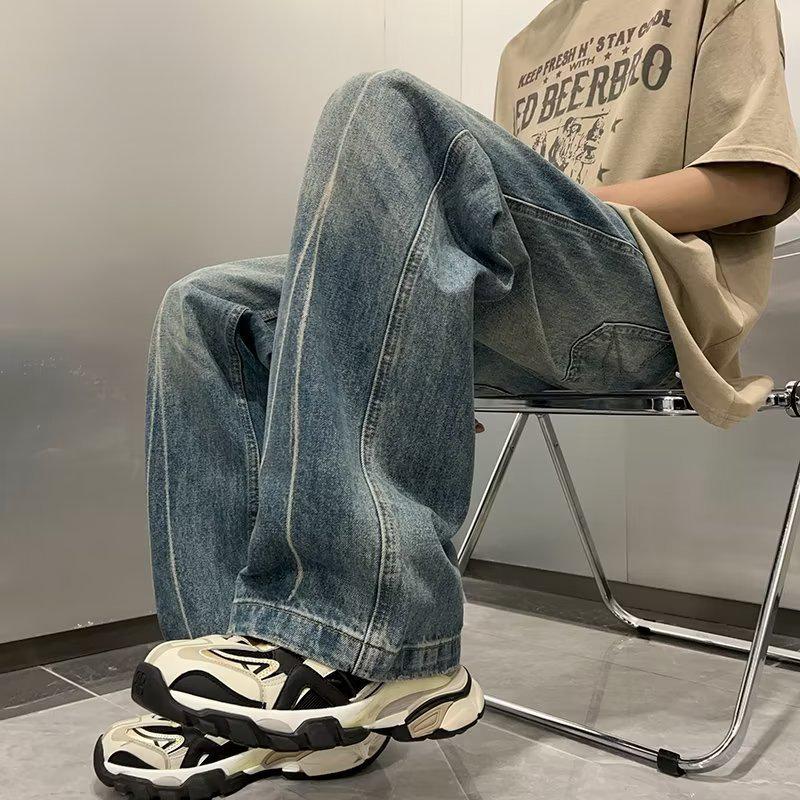 2023 Amerikanische Retro Hip-Hop Two-Tone Jeans (Blau/Dunkelgrau)