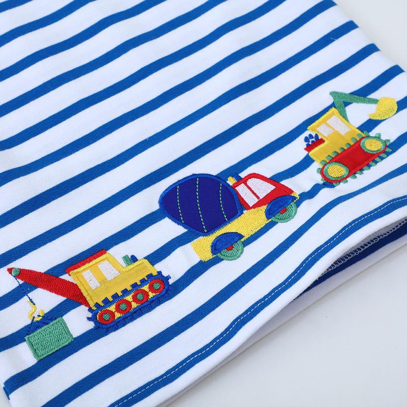 2-7Y New Boys T-shirt  Cartoon Excavator Embroidered Tees Little Kids blue stripe Short-sleeved T Shirts Tops Kids Clothings