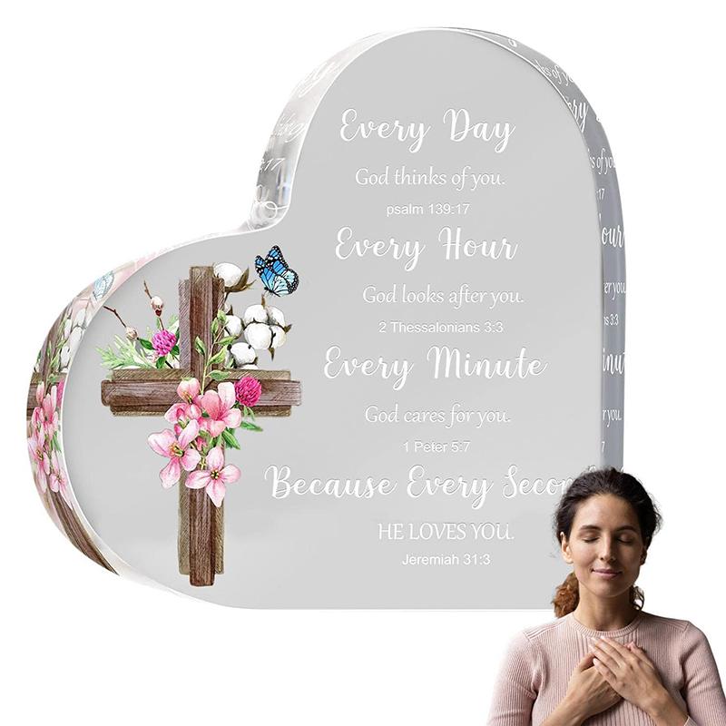 Serce Akrylowe Znak, Religijne Prezenty dla Kobiet, Chrześcijańskie Prezenty Akrylowe Serca Ozdoba, Inspirujący Prezent Pisma Świętego Motywujący Prezent Serca