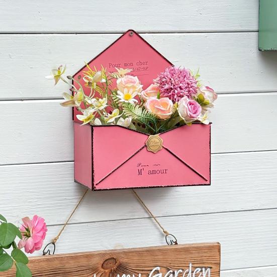 Wall Mounted Planter Envelope Shape Wall Planter Box Retro Iron Planter with Drainage Hole for Indoor Outdoor Garden Balcony