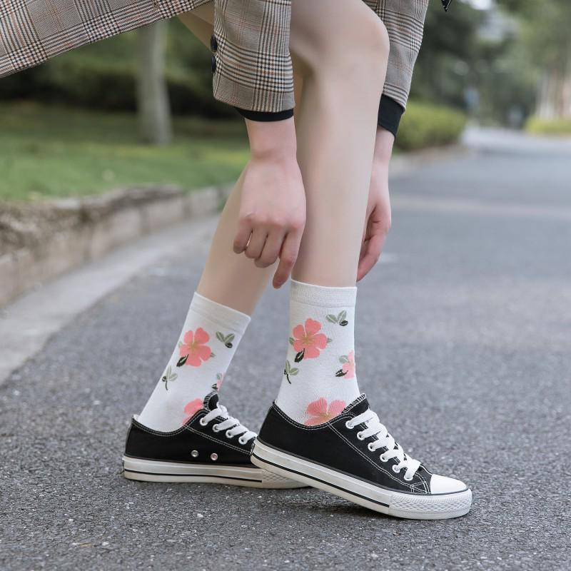 Women's Mid-Calf Socks - Summer Bestseller: Breathable, Sweet, Trendy Japanese Style with Small Flower Design.