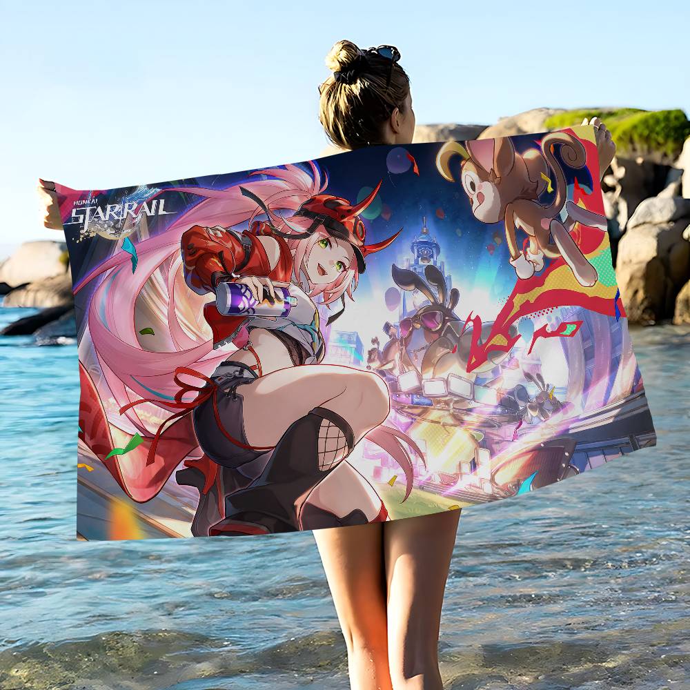 Honkai Star Rail Cartoon Anime Beach Swimming Towel Soft Absorbent Washcloth Children's Gifts for Kids Travel Camping Gym