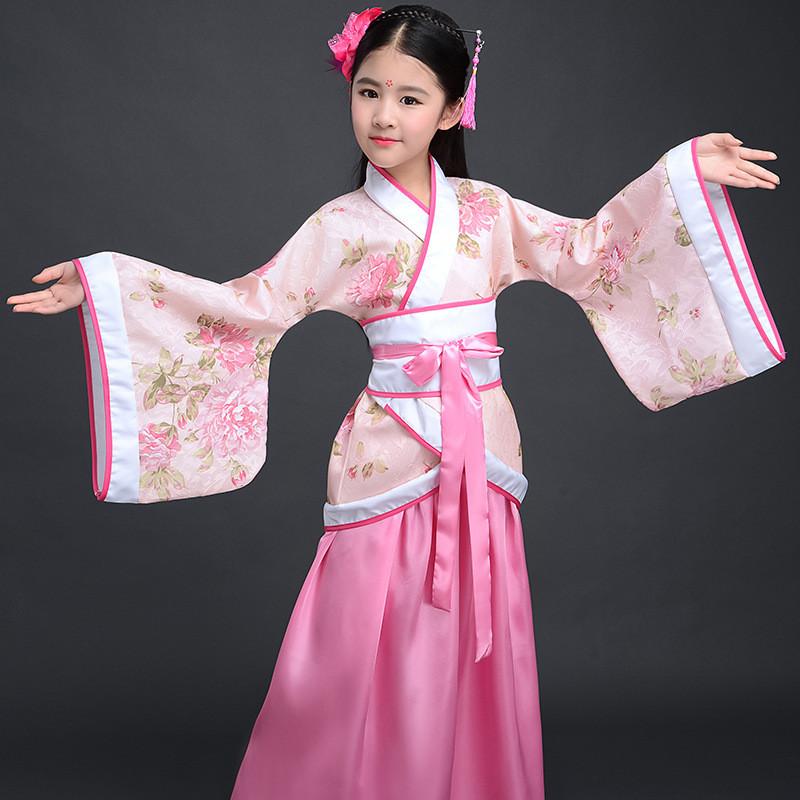 Chinese Style Childrens Hanfu Costume With Taffeta Fabric For Ethnic Dance Performances