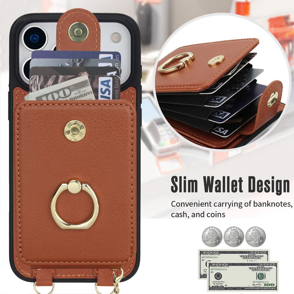 Crossbody 2 In 1 Magnetic Zipper Cards Solt Leather Wallet Case For iPhone 17 Pro Max 16 Plus 15 14 13 12 11 Long Lanyard Cover