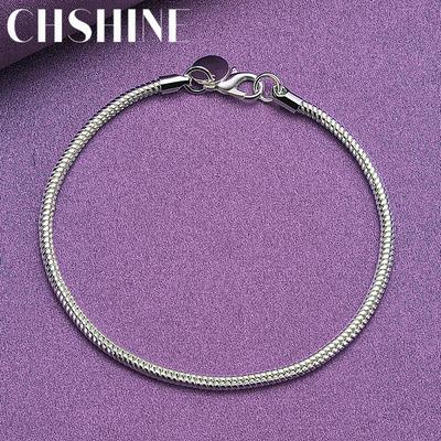 CHSHINE Náramek z ryzího stříbra 925, 3MM hadí řetízek, pro ženy, svatební párty, módní šperk s přívěskem