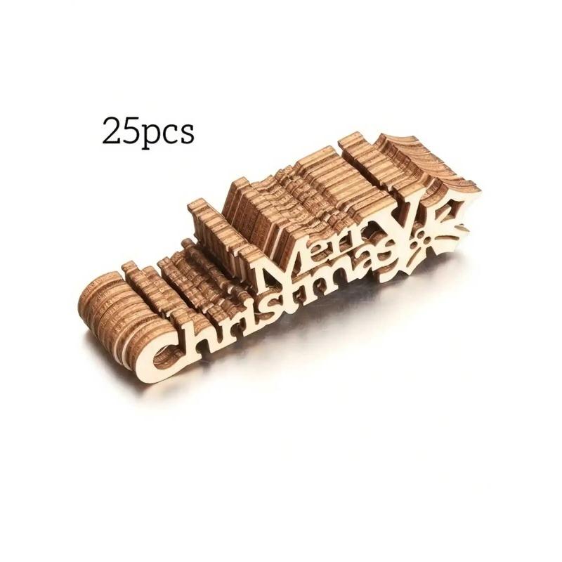 

25 шт. 9 см Деревянные бирки для самостоятельного изготовления на Рождество Аксессуары для рукоделия Натуральные деревянные буквы Веселого Рождества Вырезанные таблички Украшения Изготовление открыток