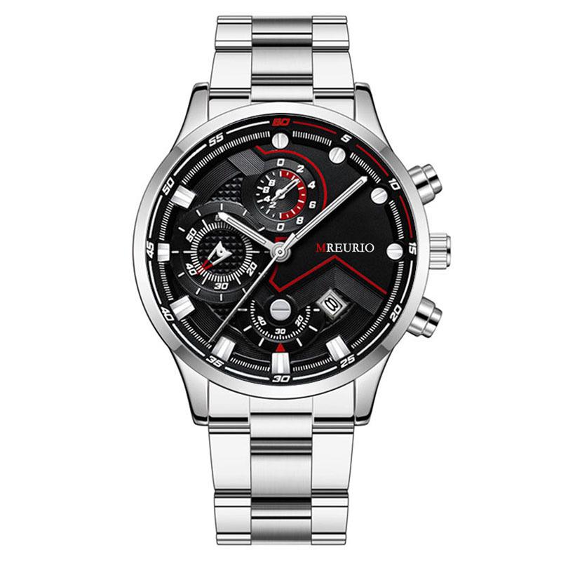 Men's Six-Hand Stainless Steel Fashion Calendar Watch with Metal Strap