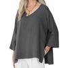 Women V Neck Batwing Sleeve Loose Casual Top Irregular Hem Blouse