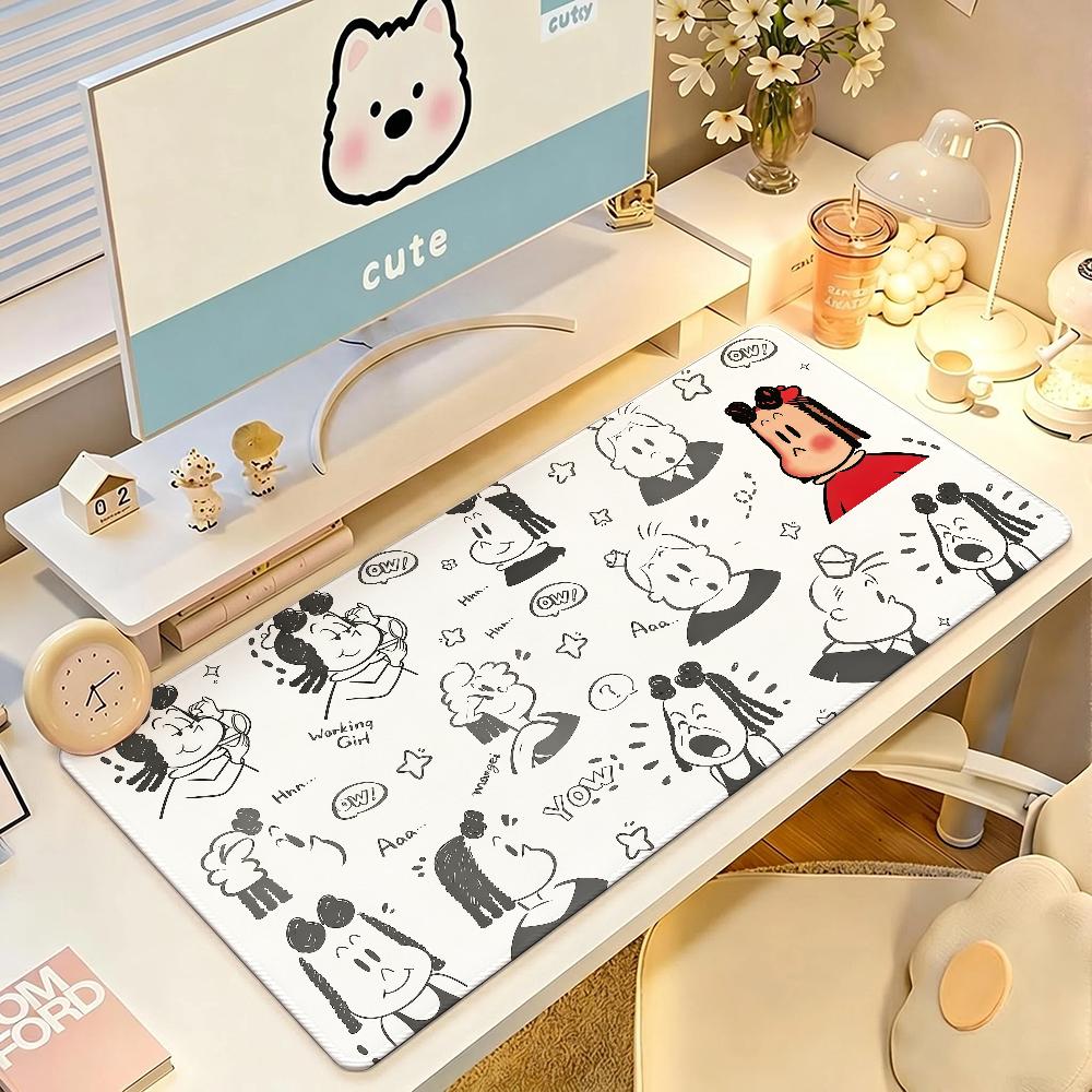 Cartoon The Little Lulu Show Mouse Pad Square Office Gaming Desk Mat Waterproof Non-Slip Rubber Decorative