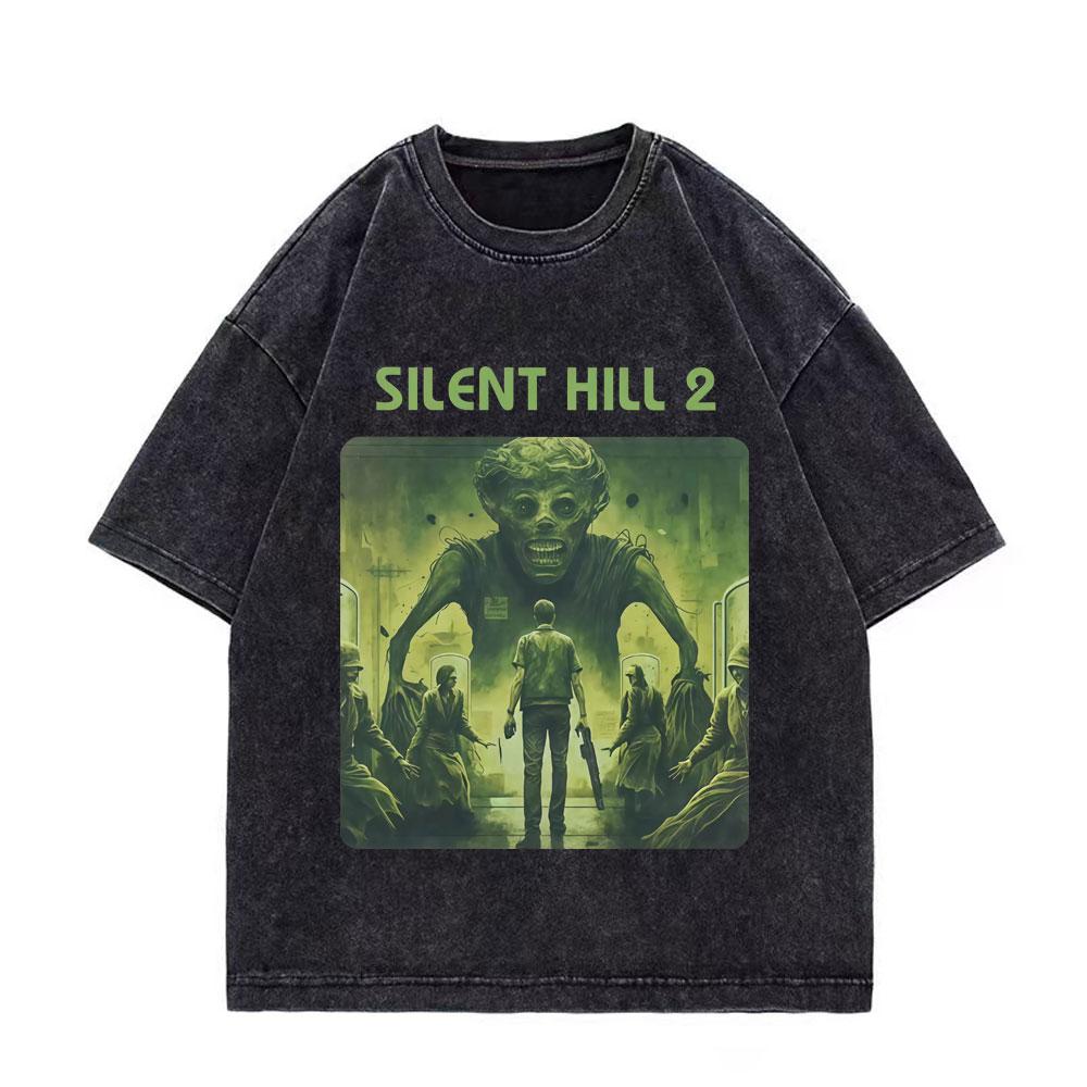 Game Silent Hill Vintage Washed Tshirt Men Women Gothic Fashion T Shirts High Quality Cotton Oversized Tshirts Streetwear