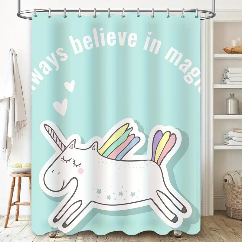 Enchanting Unicorn Shower Curtain Blue Magic Colors Bathroom Decor for Kids