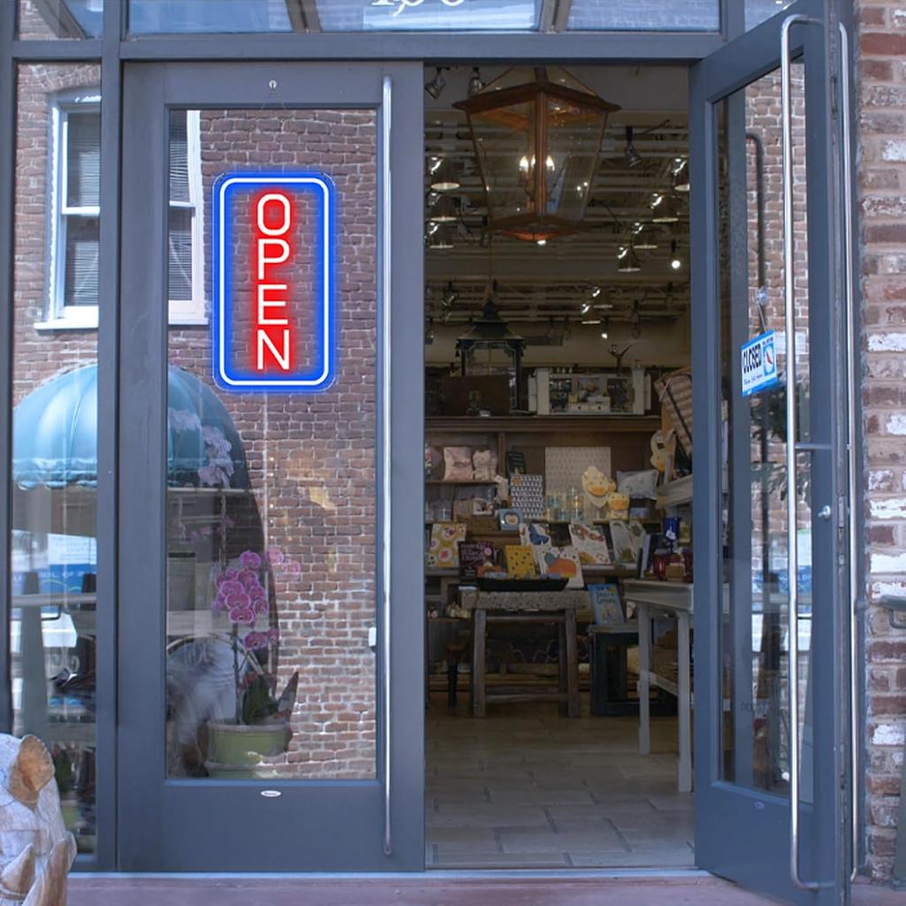 Ultra Bright LED Open Signs for Business, 16’’x 9’’ Neon Open Sign, Vertical Light up Sign with ON/OFF Switch adapter for Window Bars Cafes