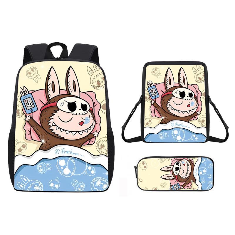School Bag New Printing Three-piece Set Cartoon Rabbit Student Backpack Satchel Pencil Case Boys and Girls