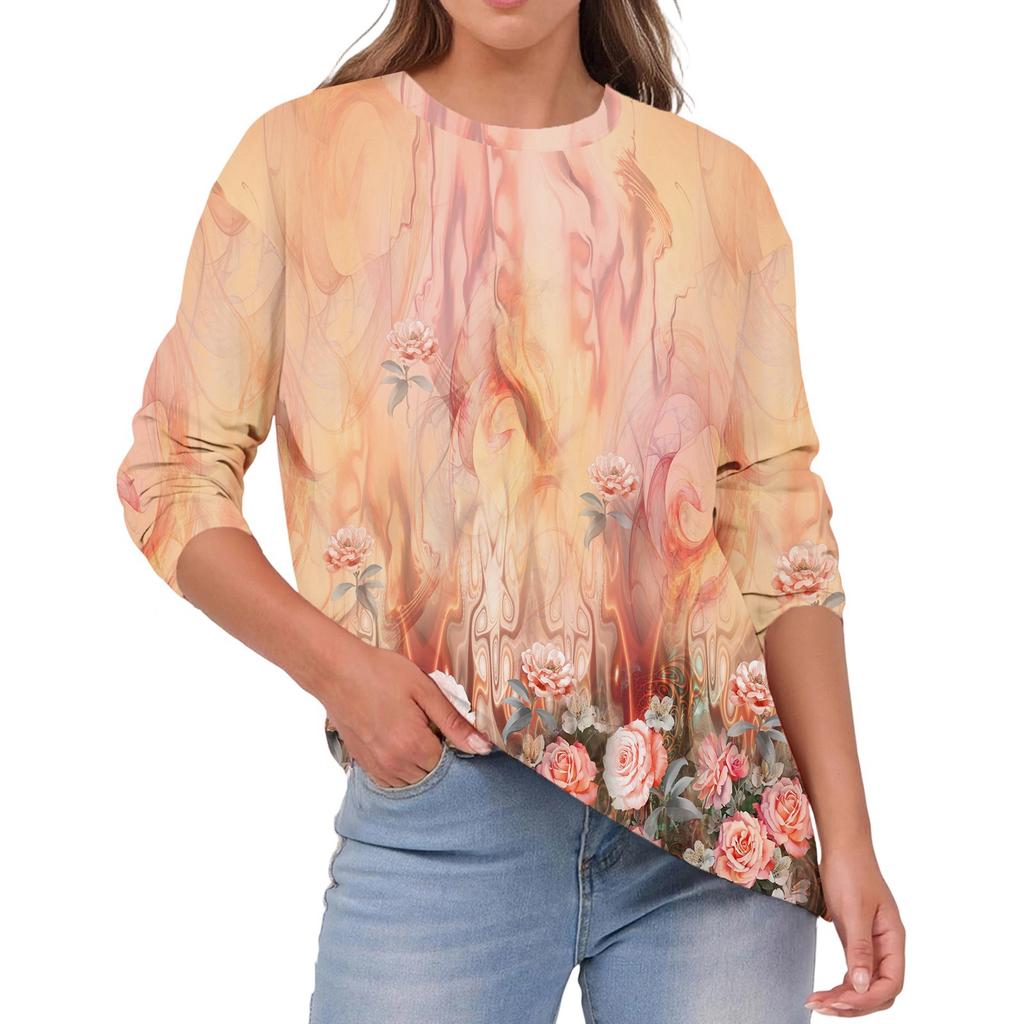 Damen Modisches Lässiges Rundhals Einfarbig Langarm Oberteil