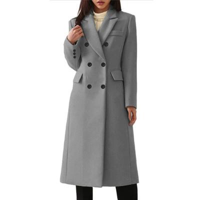 Double Breasted Trench Coat for Women Winter Notched Lapel Long Wool Blend Pea Coat Office Work Overcoat
