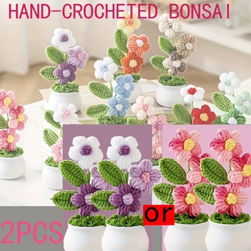 2Pcs Crochet Bonsai Artificial Flowers Charming Knitted Flower Decorations, Suitable for Home and Holiday Decorations, Fabric Desktop Flower Display
