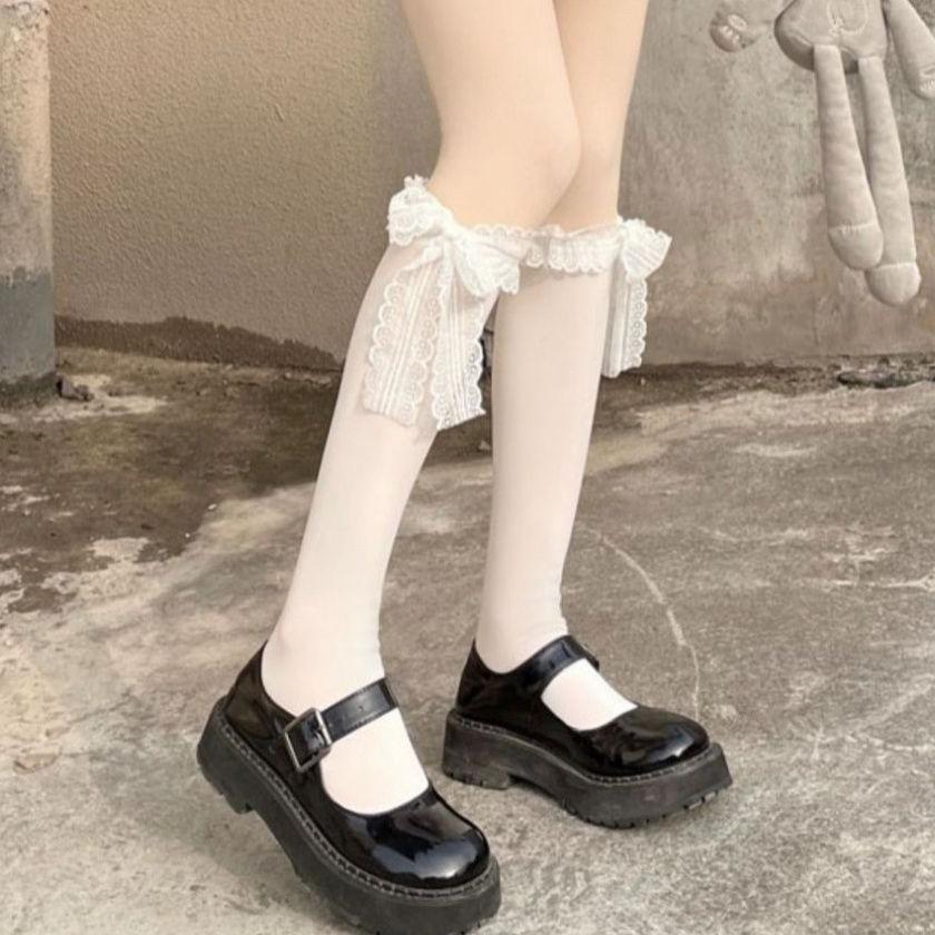 Cute Japanese Style JK Lace Calf Socks for Women | Bowknot Knee High Lolita Socks