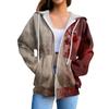 Women's Casual Fashion Long Sleeve Zipper Printed Drawstring Hooded Sweatshirt