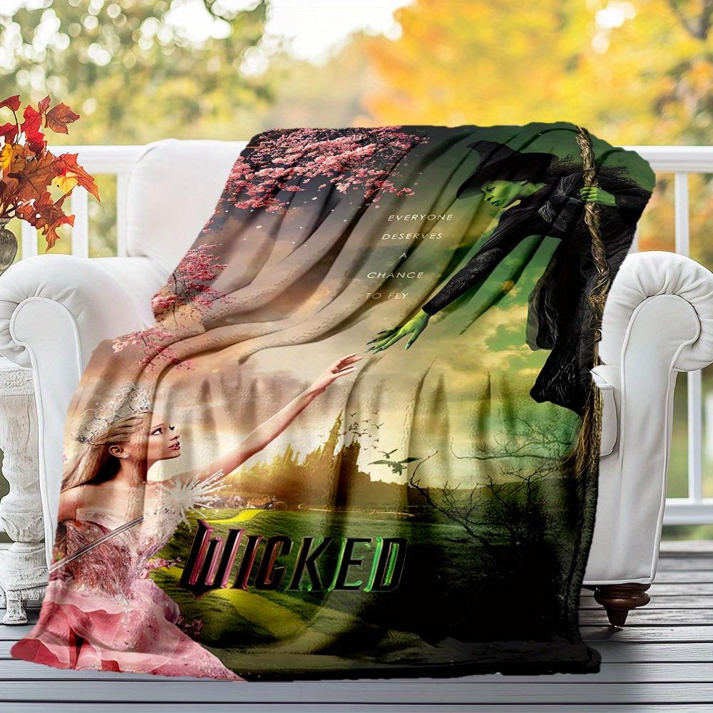 1pc Wicked, Flying Theme Design Flannel Blanket Soft Warm , All-Season Lightweight Throw for Camping Travel Bed, Gift for Christmas, -11
