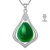 Elegant Silver-Plated Copper Necklace with Green Chalcedony Pendant – Fashionable Teardrop Pendant for Women