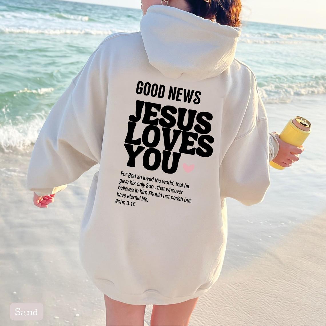 

Good News Jesus Loves You 2024 Женская толстовка с капюшоном с принтом букв, женская повседневная спортивная модная флисовая толстовка с капюшоном S абрикосовый