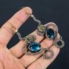 Blue Topaz Earrings, 999 Copper Wire Wrapped Gemstone Jewelry, Handmade Earrings, For Thanksgiving