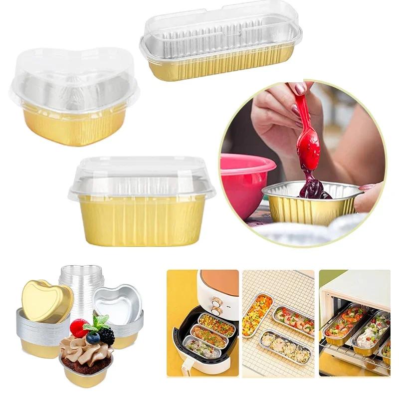 Mini Cake Pans with Lids Aluminum Foil Baking Cups Disposable Paper Cups Kitchen Brownie Pudding Dessert Muffin Cup Holders
