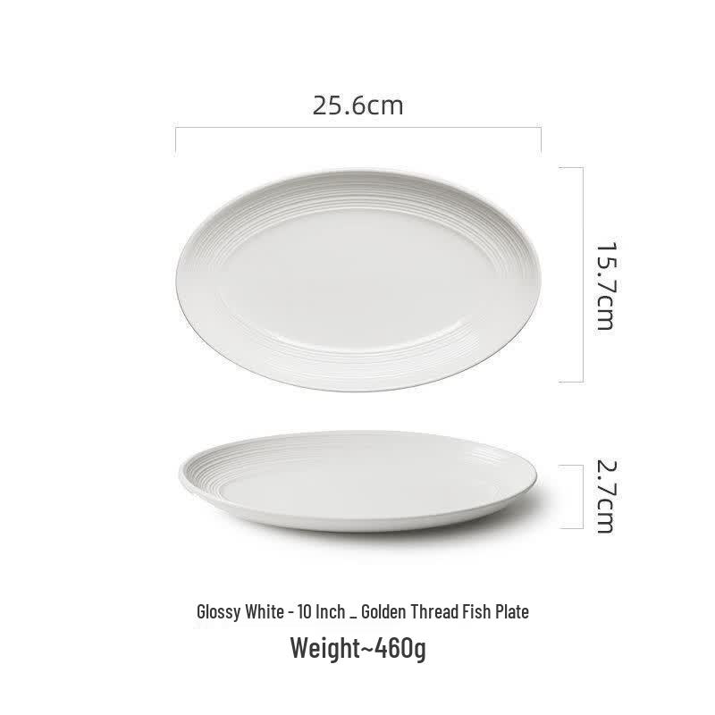 De ou Xingguang Oval Ceramic Fish Plate with Gold Line