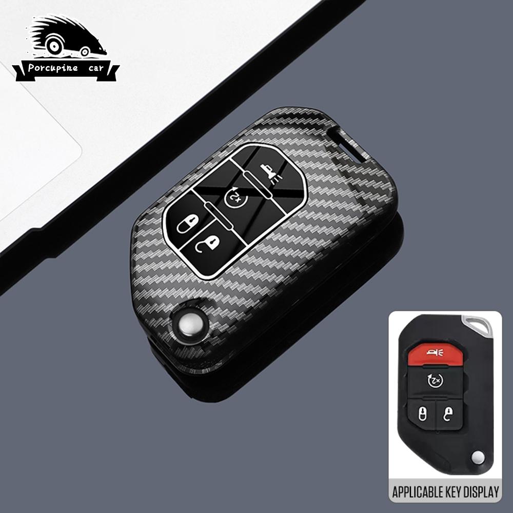 

Abs Carbon Fiber Key Shell Holder Cover Remote Protector Case For Jeep Wrangler Jl Tj Gladiator Jt Keychain Protector