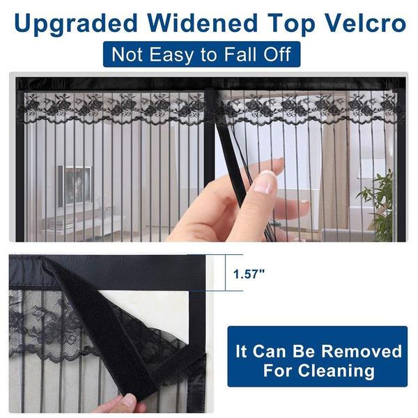 Heavy Duty Magnetic Screen Door Mesh Curtain Mosquito Net Bug Hands Free Partition Mute Striped Door Curtain Bedroom Ventilation