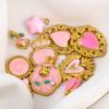 2pcs Stainless Steel Charms Retro Pink Enamel Rose Flower Heart Necklace Charm for DIY Earring Jewelry Making Pendant Supplies