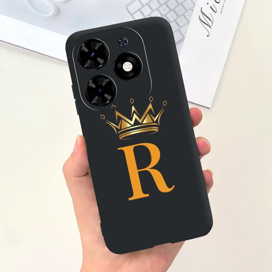 For Tecno Spark Go 2024 Case BG6 Cover Cute 26 Letters Crown Silicone Phone Cases For Tecno SparkGo 2024 Bumper Shockproof Funda