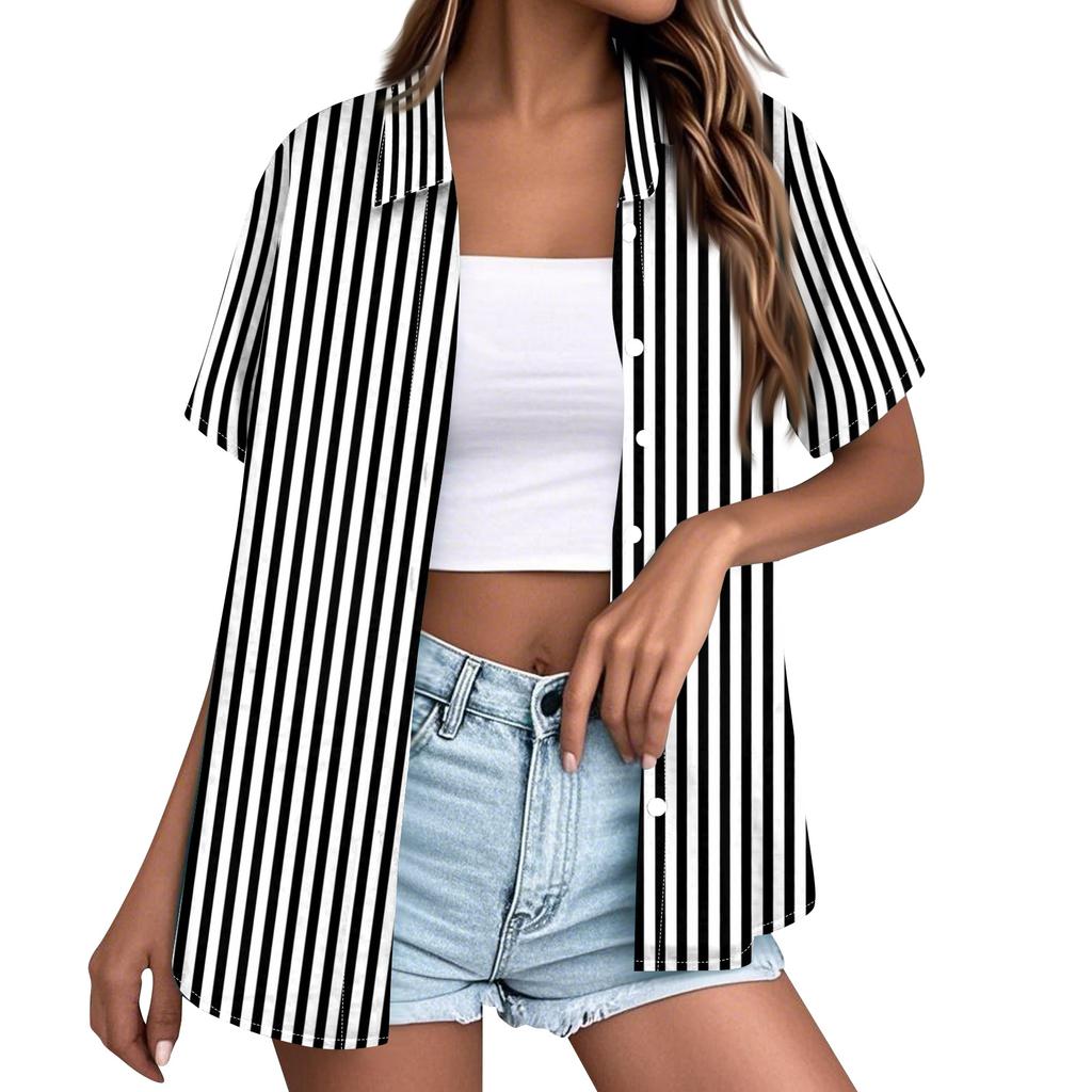 Chemise à manches courtes boutonnée pour femme - Coupe décontractée, blouse décontractée avec col, parfaite pour l'été