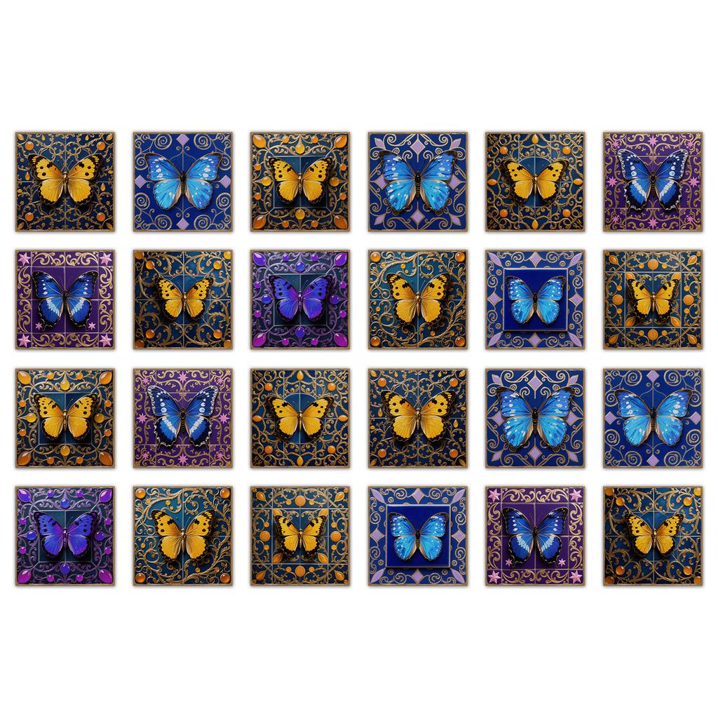 24 Pcs European Style Tile Wall Self-Adhesive Sticker Kitchen Bathroom Decorative Tile Stickers Glossy Crystal Wall Decals