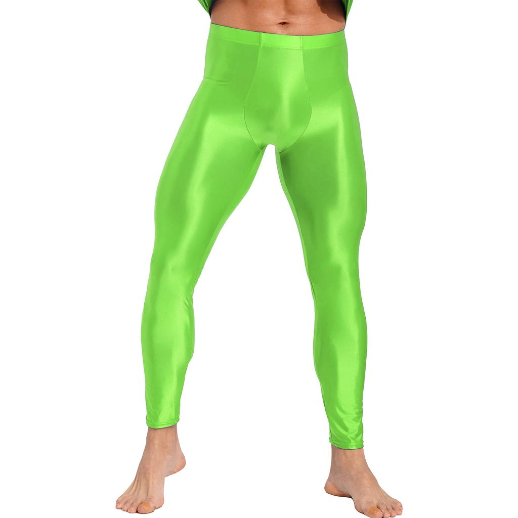 Herren Unifarbene Leggings Elastischer Bund Glänzendes Finish Skinny Hosen Fitness Training Laufen Yoga Übung