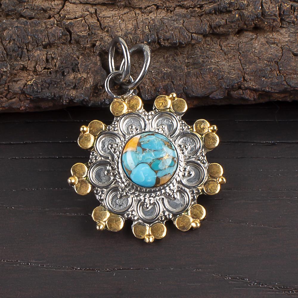 

Подвеска из натурального камня Голубая медная бирюза ручной работы, Подвеска из стерлингового серебра 925 пробы, Изящные серебряные украшения, Для подарка на помолвку 1.26 Inches синий